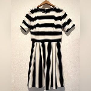 LOFT Fit and Flare Black and White Striped Dress
